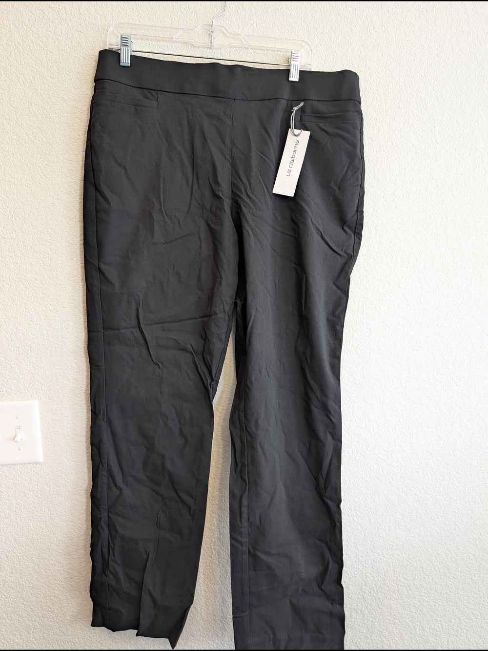 NWT Liz Claiborne Sz 14 Conrad Black Stretch Pull-On Pants Office